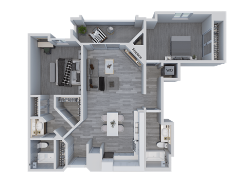 Floor plan for 2 beds, 2 baths